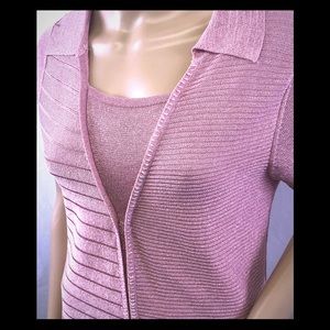 Pink glitter beaded knit layered-look blouse top